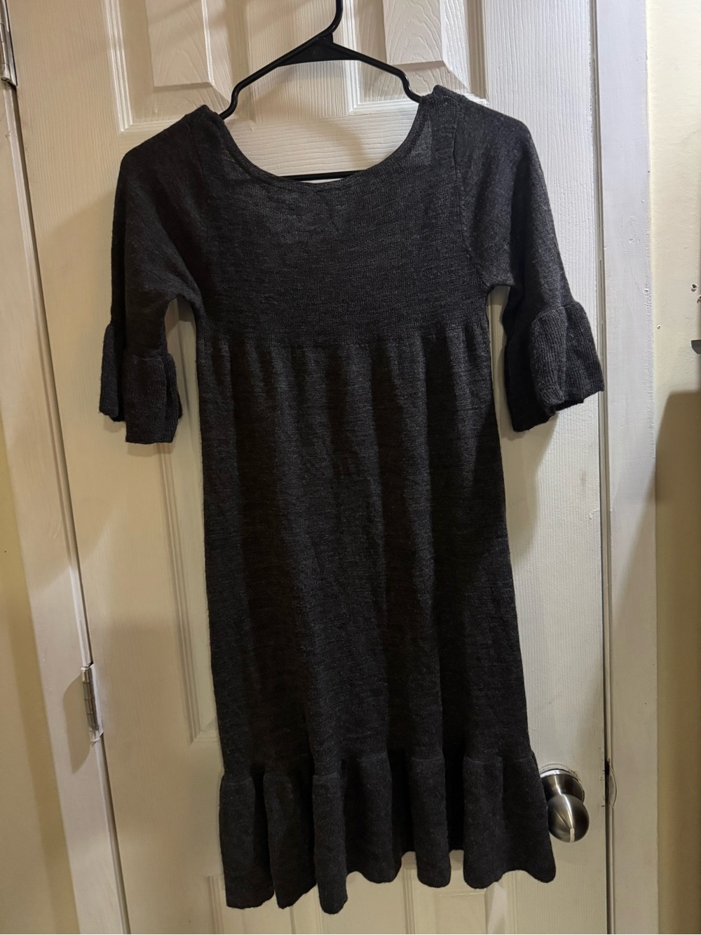 Free people babydoll Dark Gray Ruffle Hem Knit Dress size XS